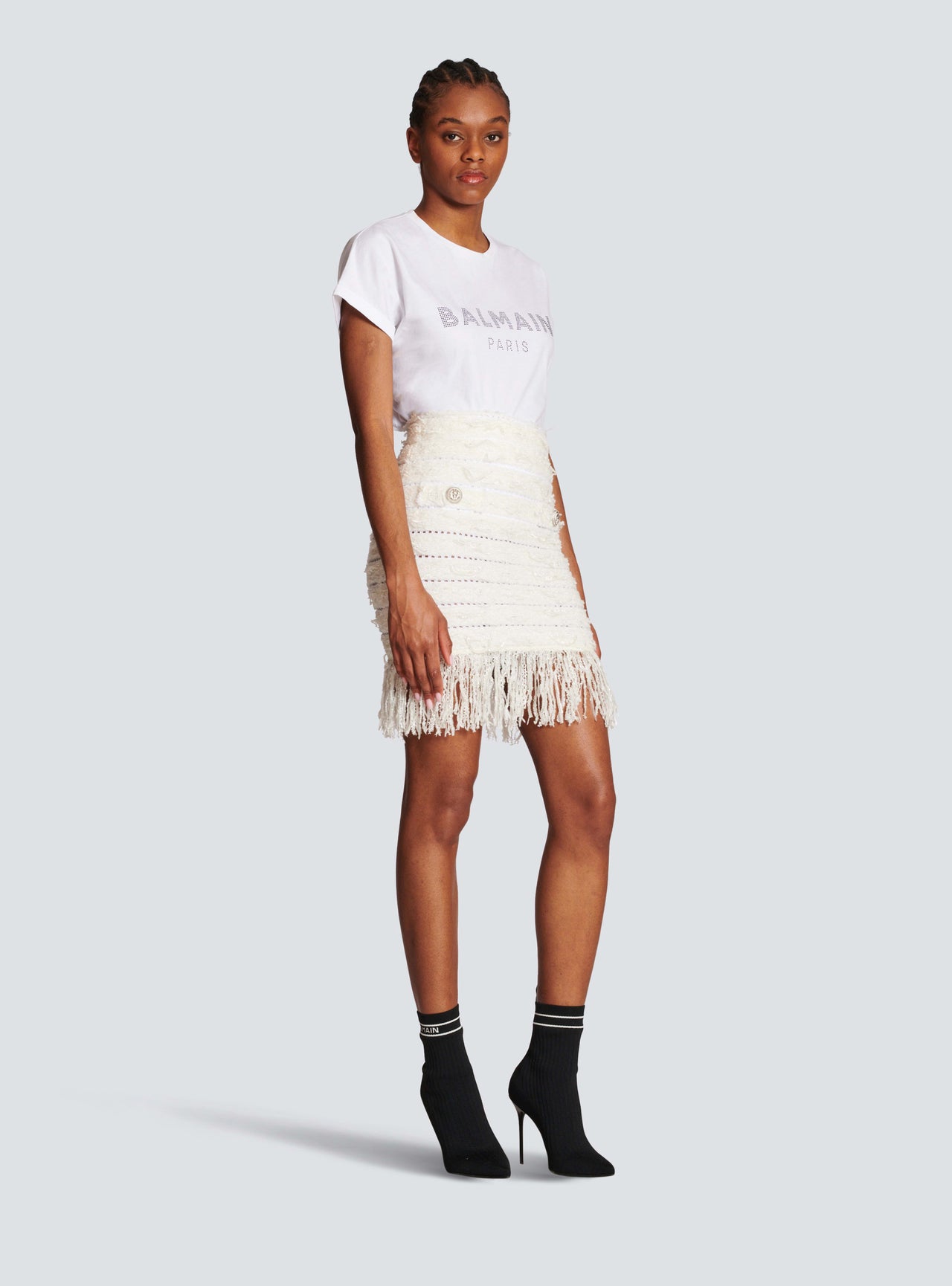 Balmain Women's 2 Btn Iridescent Fringed Tweed Skirt