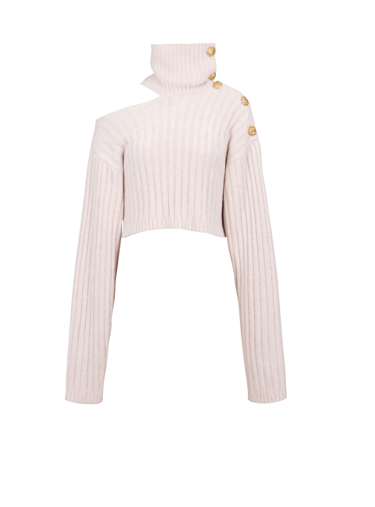 Balmain Women's High Collar Ribbed Velvet Crop Pullover