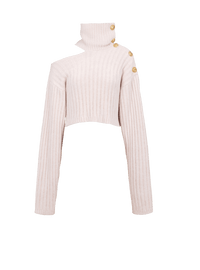 Balmain Women's High Collar Ribbed Velvet Crop Pullover