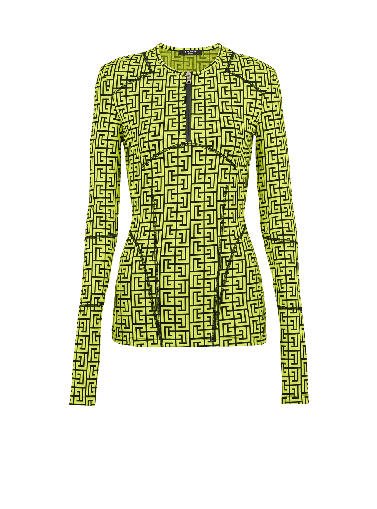 Balmain Women's Ls Monogram Zipped Jersey Top