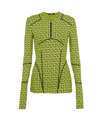 Balmain Women's Ls Monogram Zipped Jersey Top