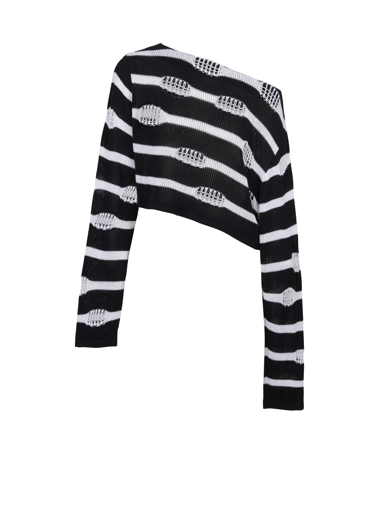 Balmain Women's Off-Shoulder Destroy Striped Crop Top