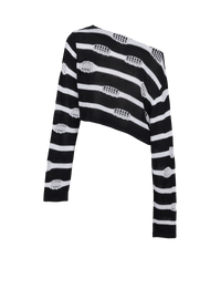 Balmain Women's Off-Shoulder Destroy Striped Crop Top