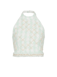 Balmain Women's Halterneck Embroidered Tweed Crop Top