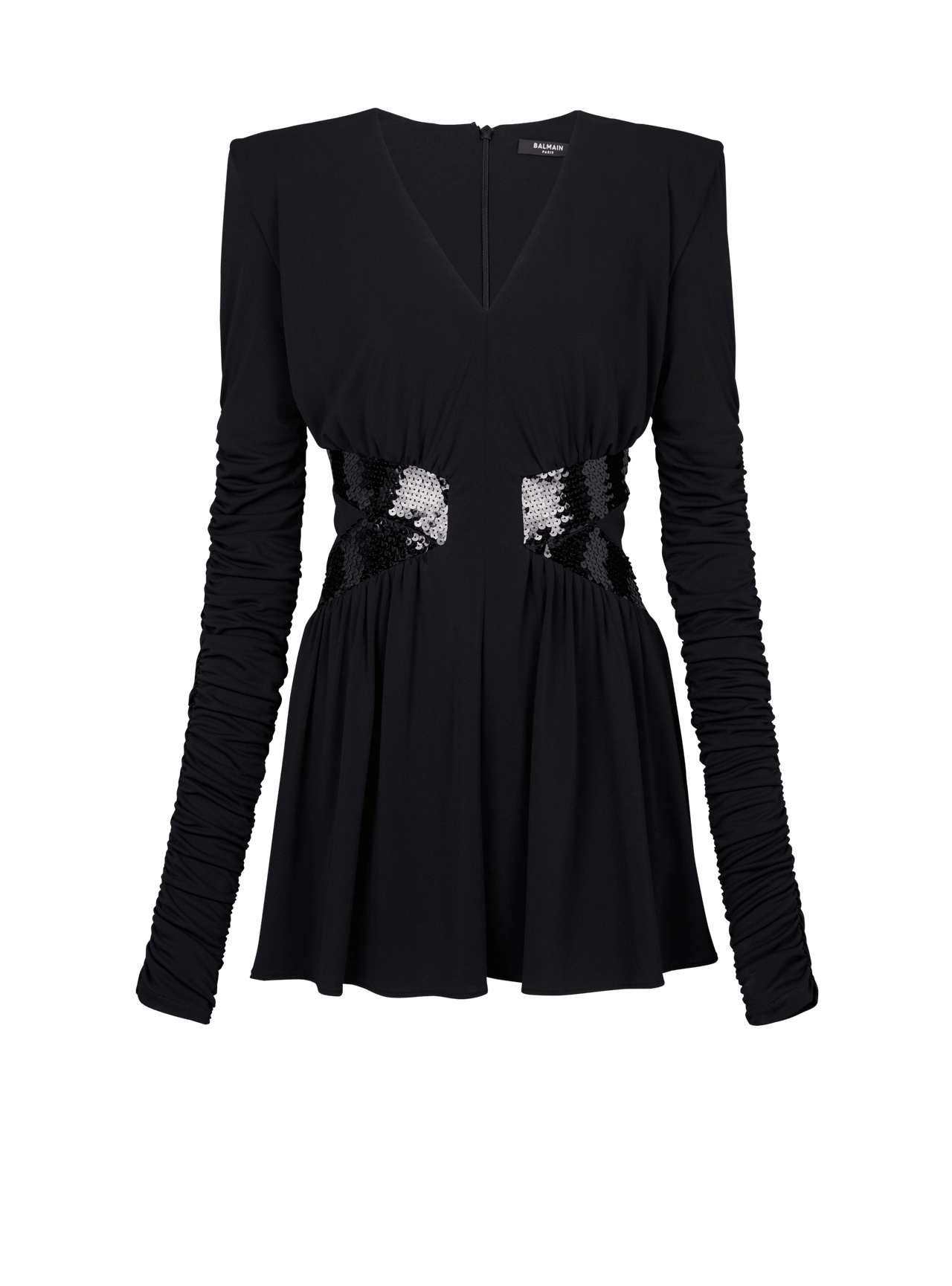 Balmain Women's Ls V Sequin Waisted Jersey Short Dress