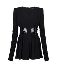 Balmain Women's Ls V Sequin Waisted Jersey Short Dress