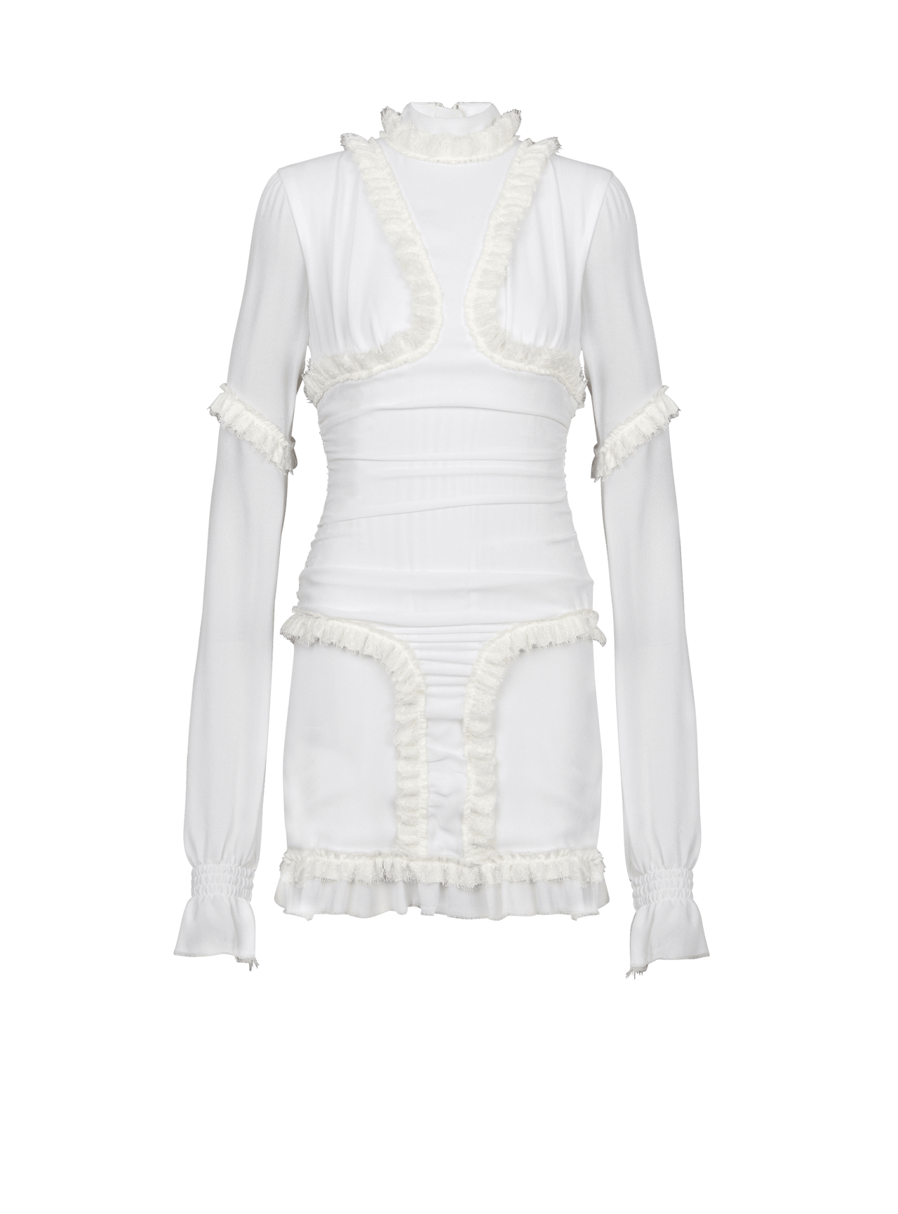 Balmain Women's Ls Crepe Short Dress With Ruffles