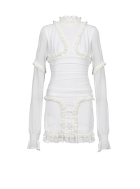 Balmain Women's Ls Crepe Short Dress With Ruffles