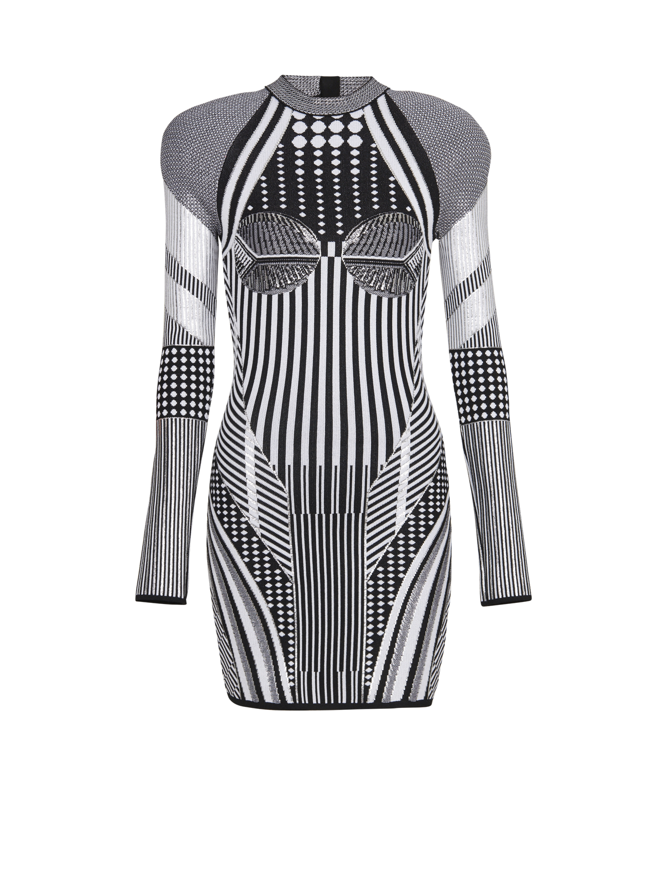 Balmain Women's Ls Biker Silver Knit Short Dress
