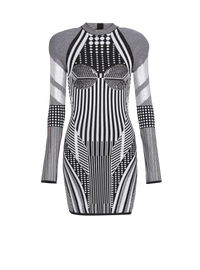 Balmain Women's Ls Biker Silver Knit Short Dress