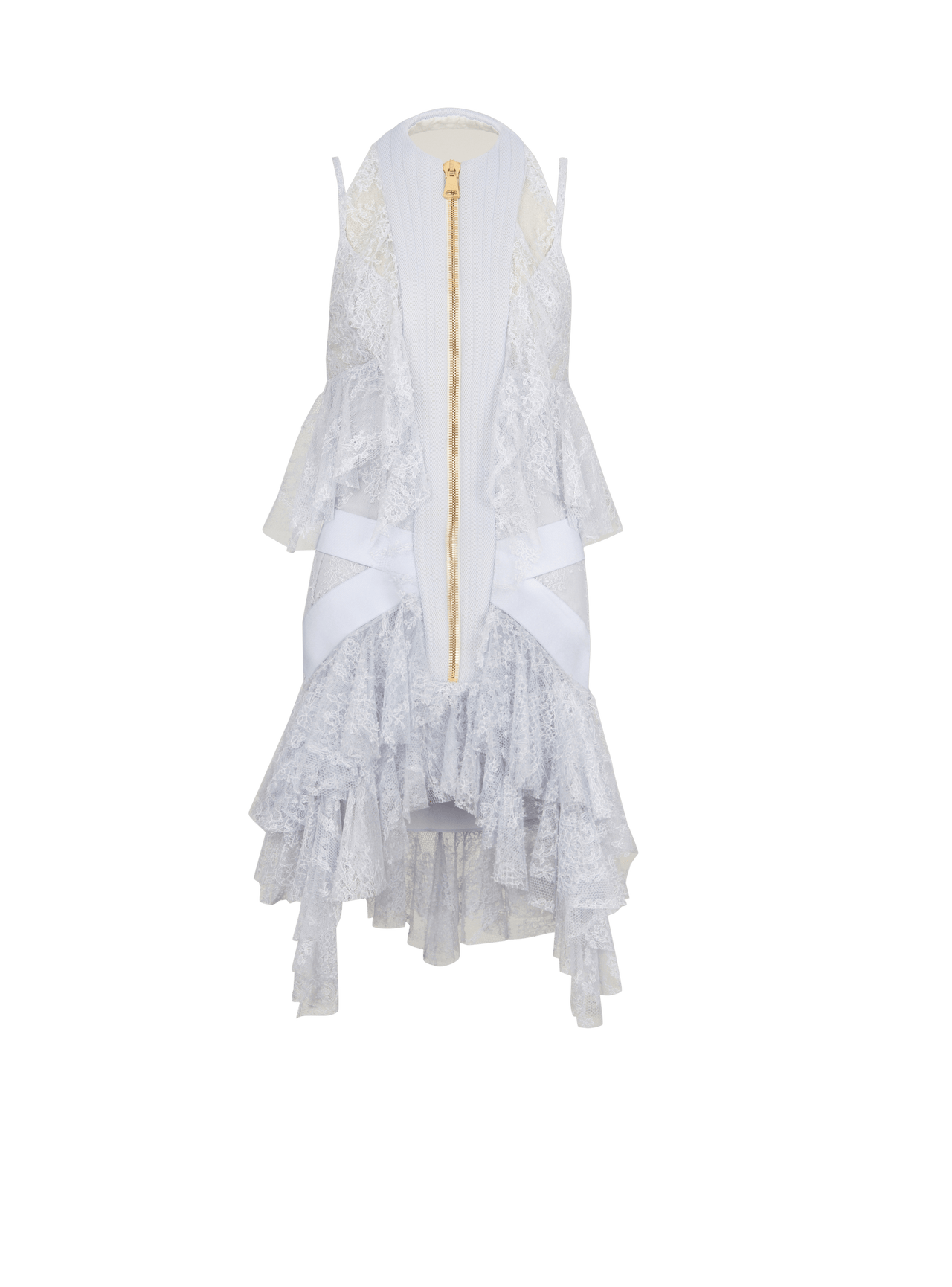 Balmain Women's Zipped Plastron Lace Short Dress