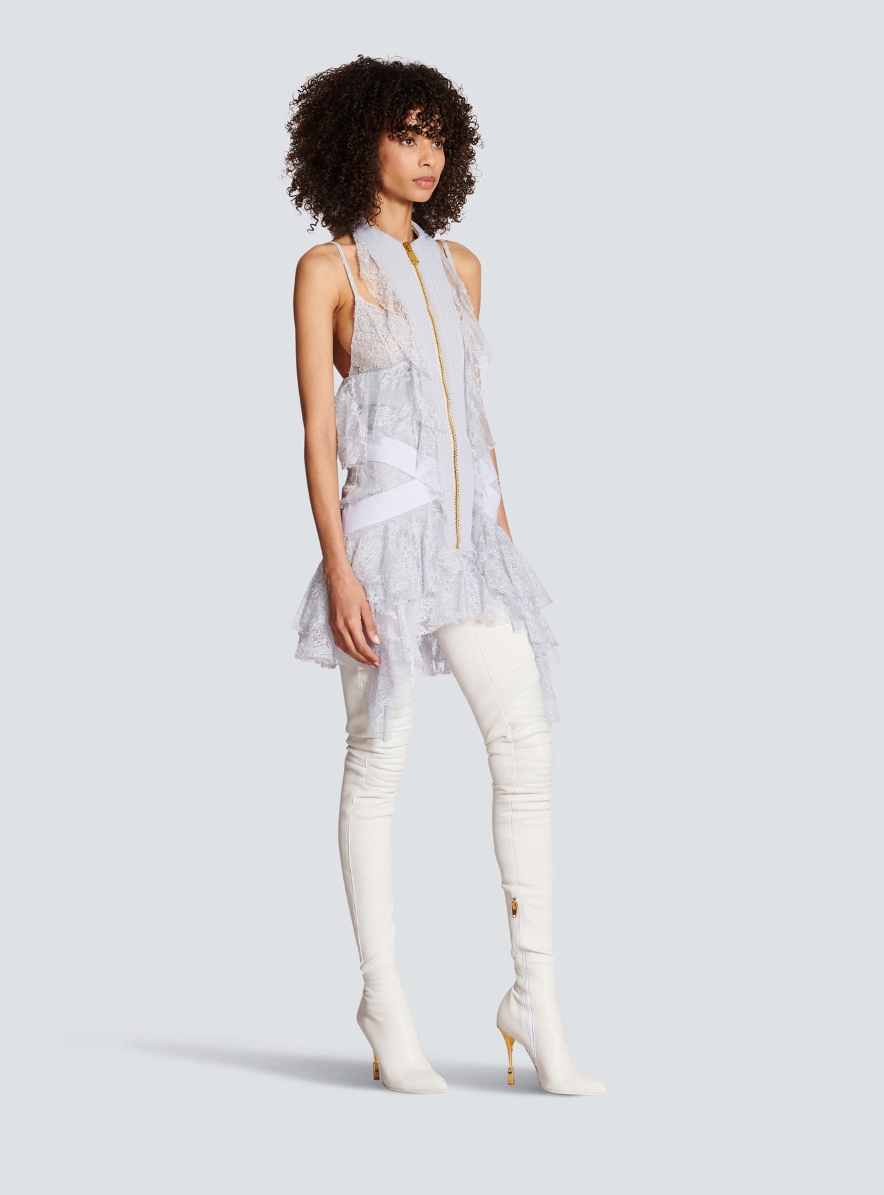 Balmain Women's Zipped Plastron Lace Short Dress
