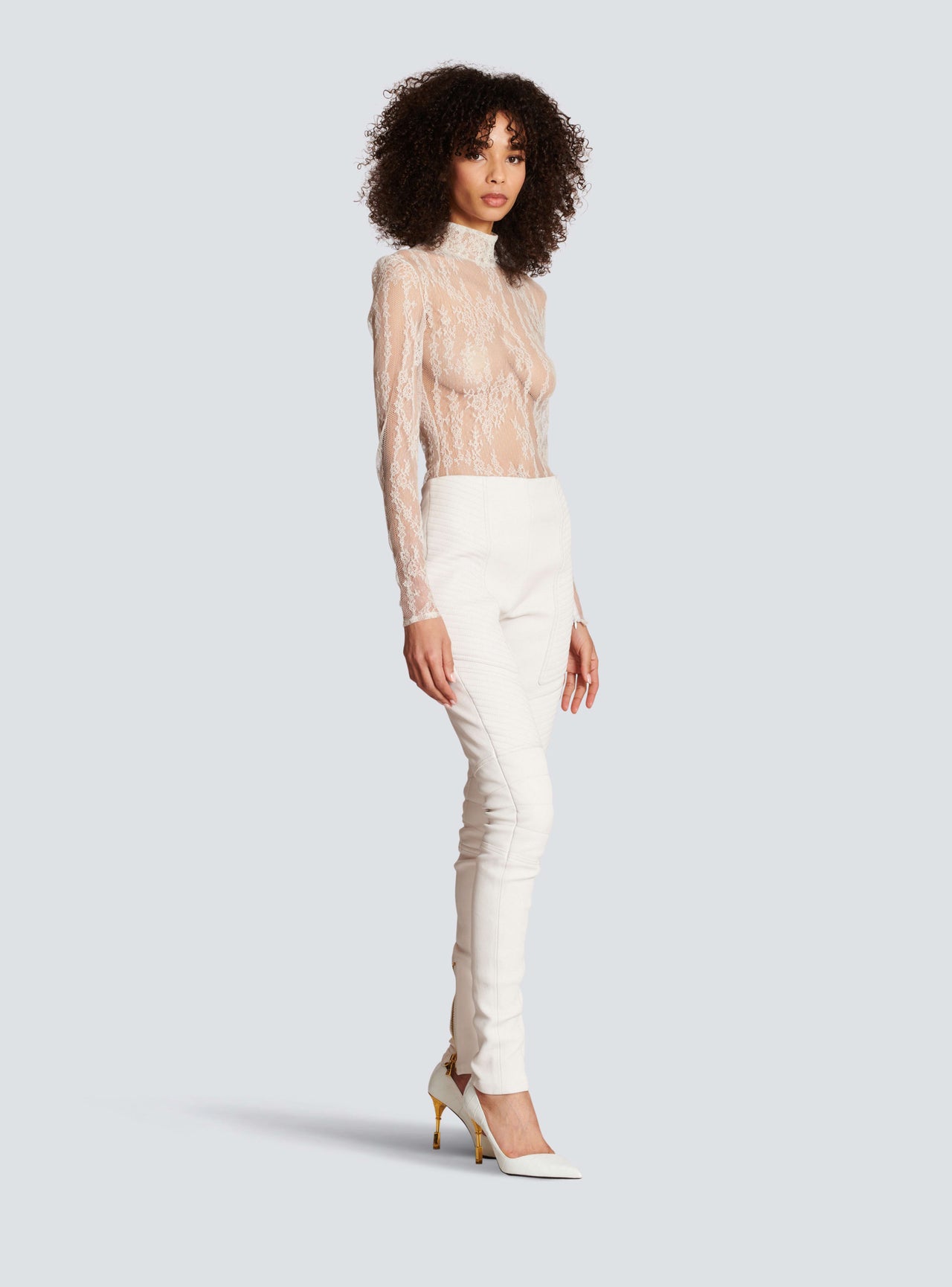 Balmain Women's Hw Biker Leather Skinny Pants