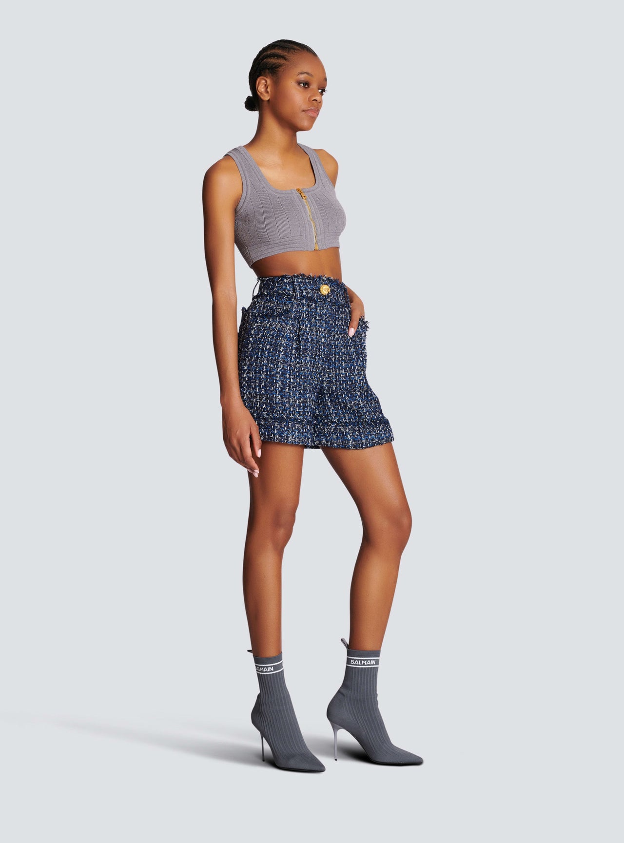 Balmain Women's Hw Denim Tweed Shorts