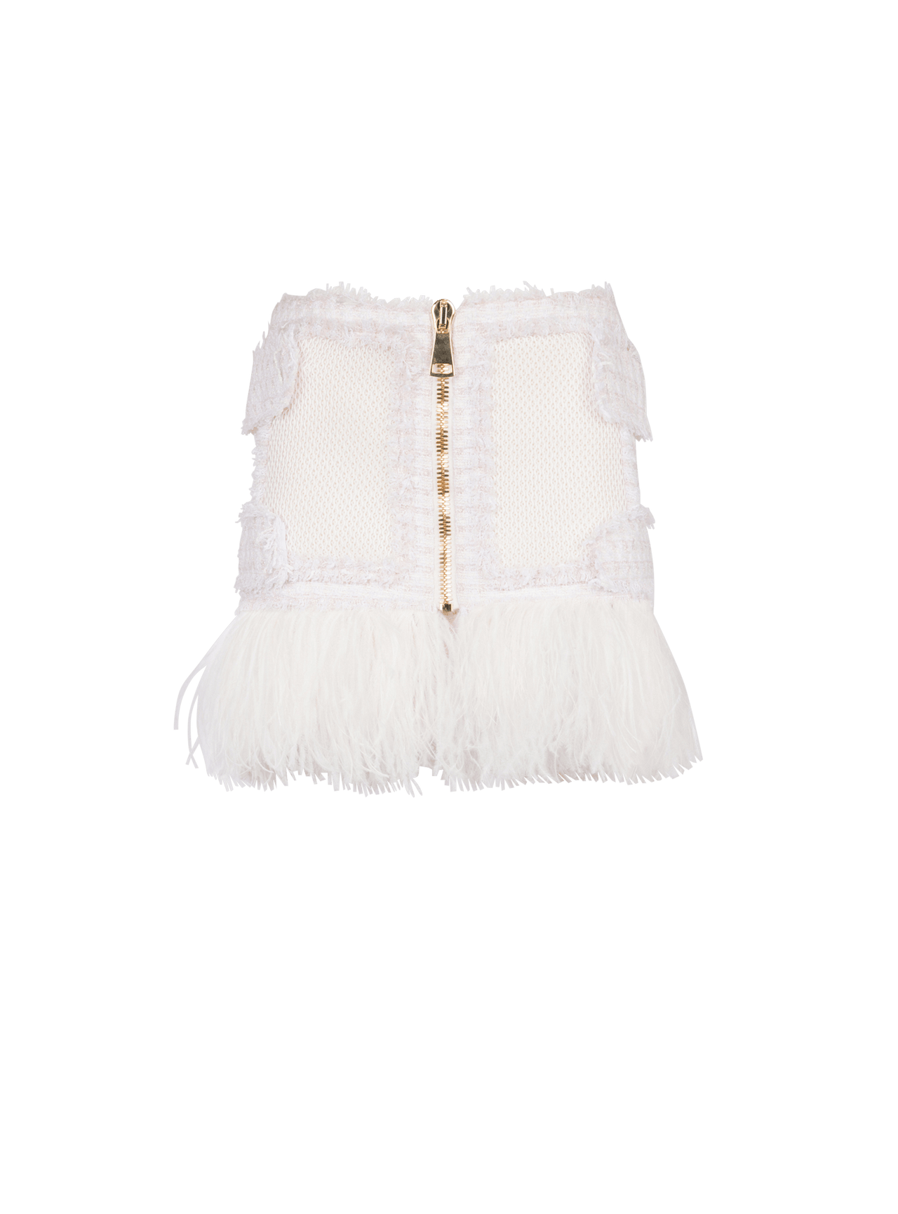 Balmain Women's Feather Fringed Mesh & Tweed Mini Skirt