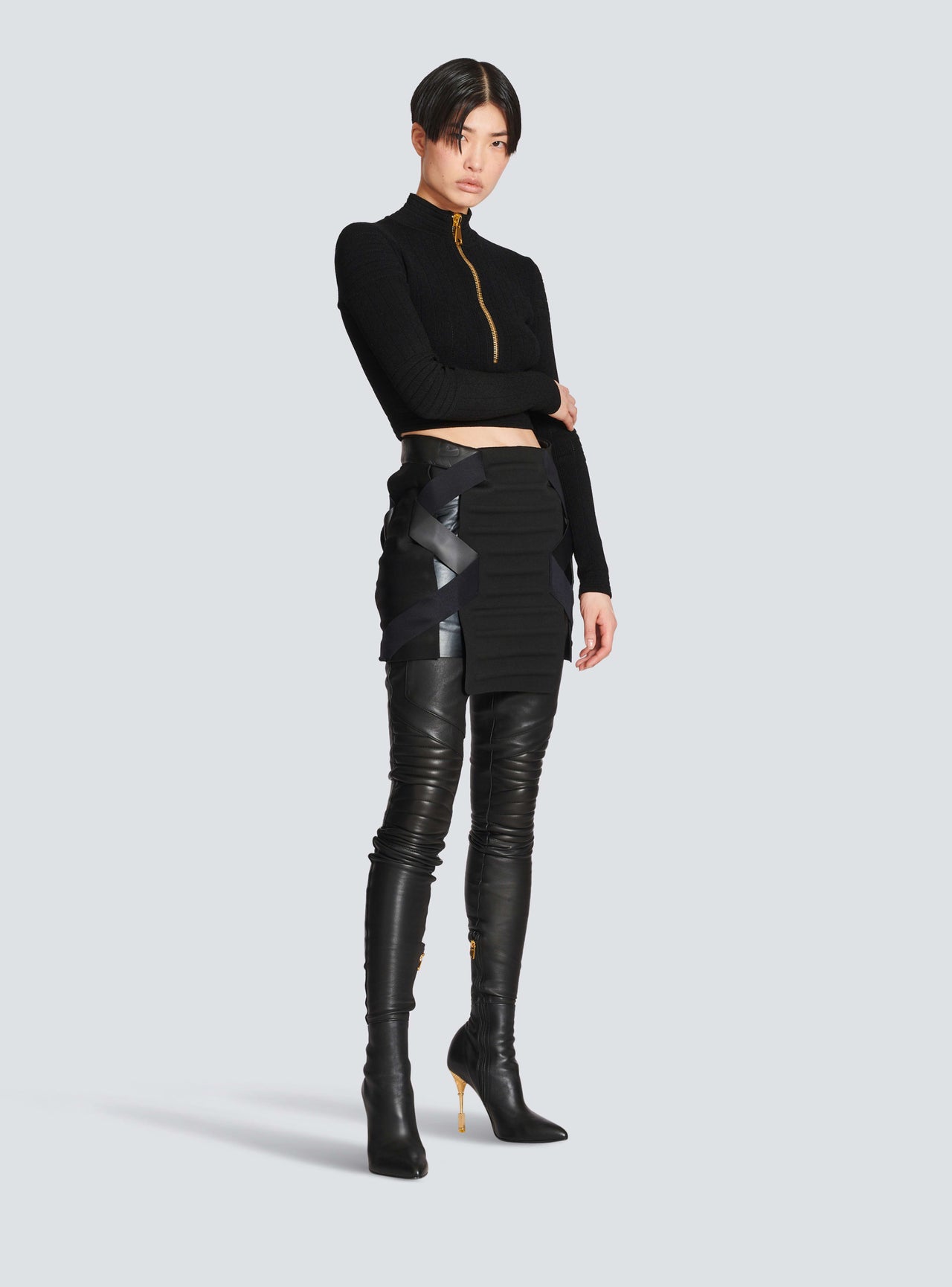 Balmain Women's Strapped Quilted Jersey Short Skirt