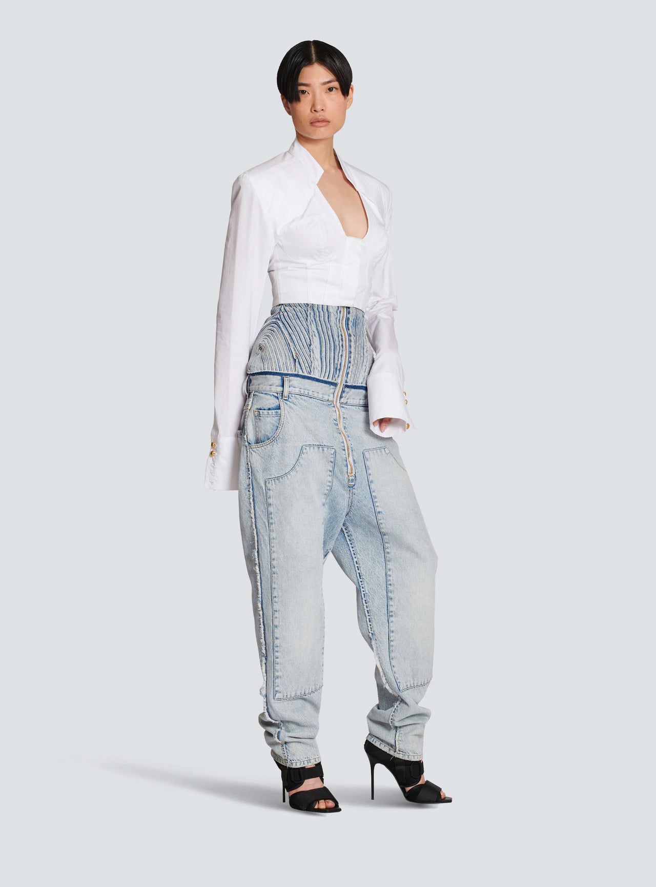 Balmain Women's Lingerie Cut Popeline Cropped Shirt
