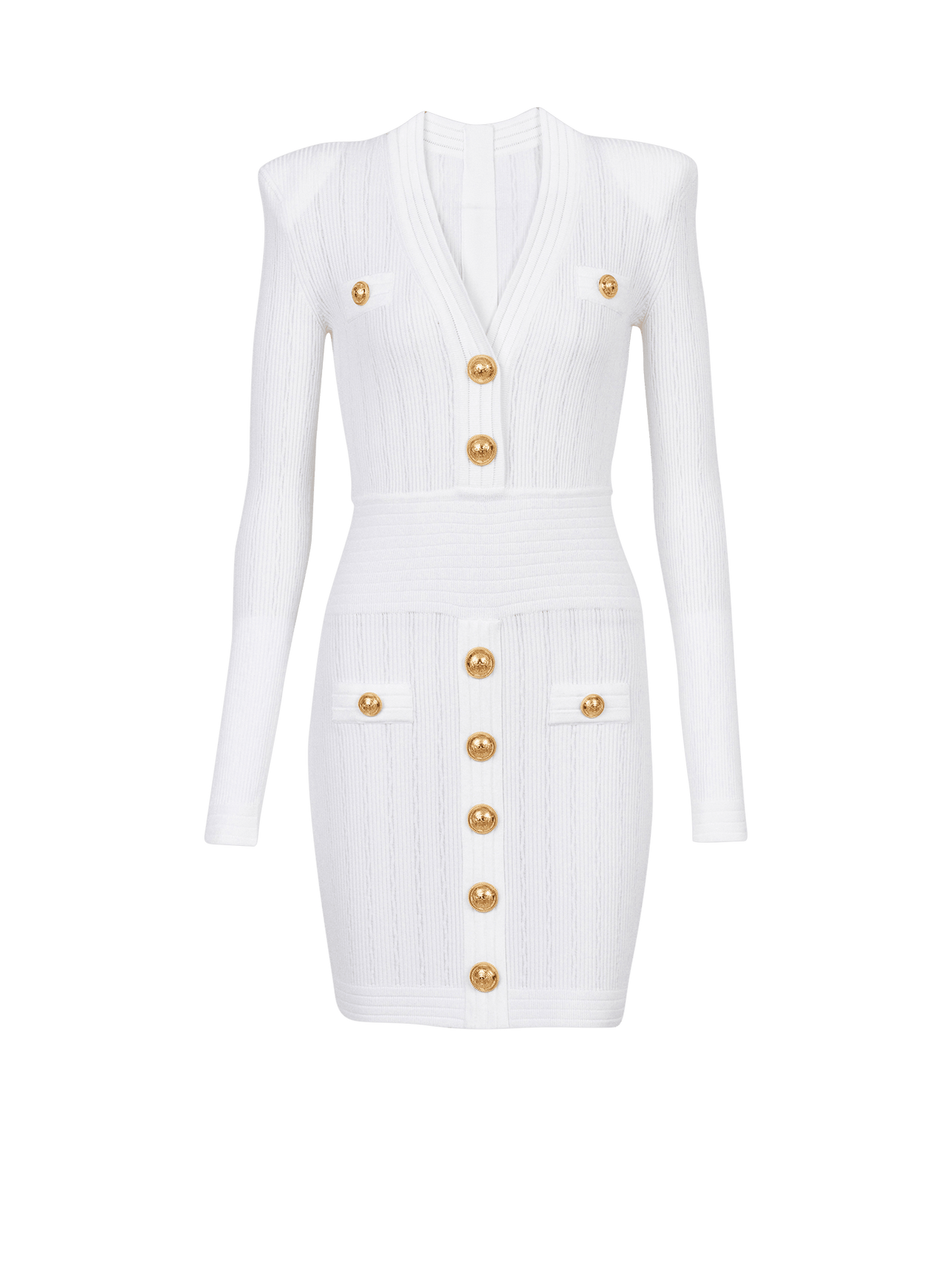 Balmain Women's Short Ls V Neck Btn Details Knit Dress