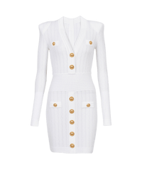 Balmain Women's Short Ls V Neck Btn Details Knit Dress
