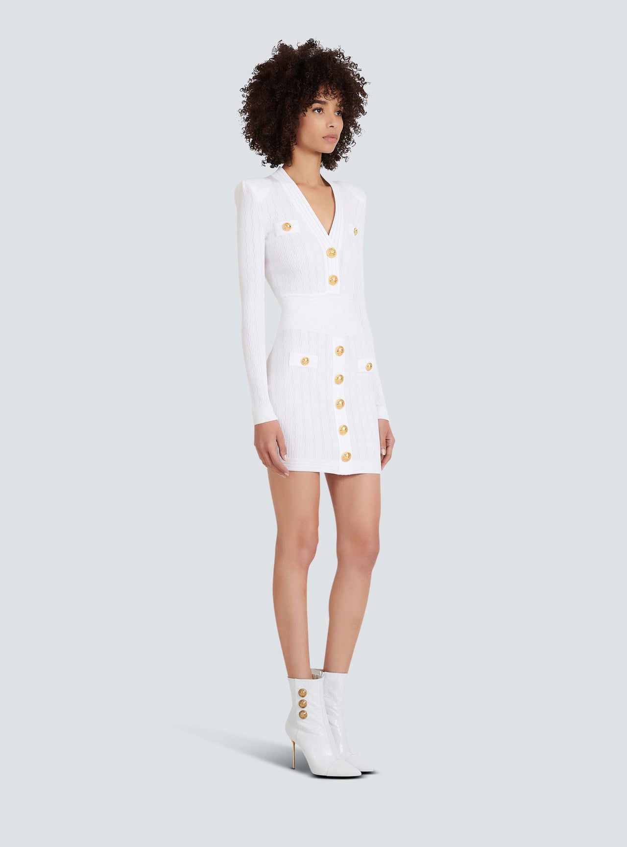 Balmain Women's Short Ls V Neck Btn Details Knit Dress