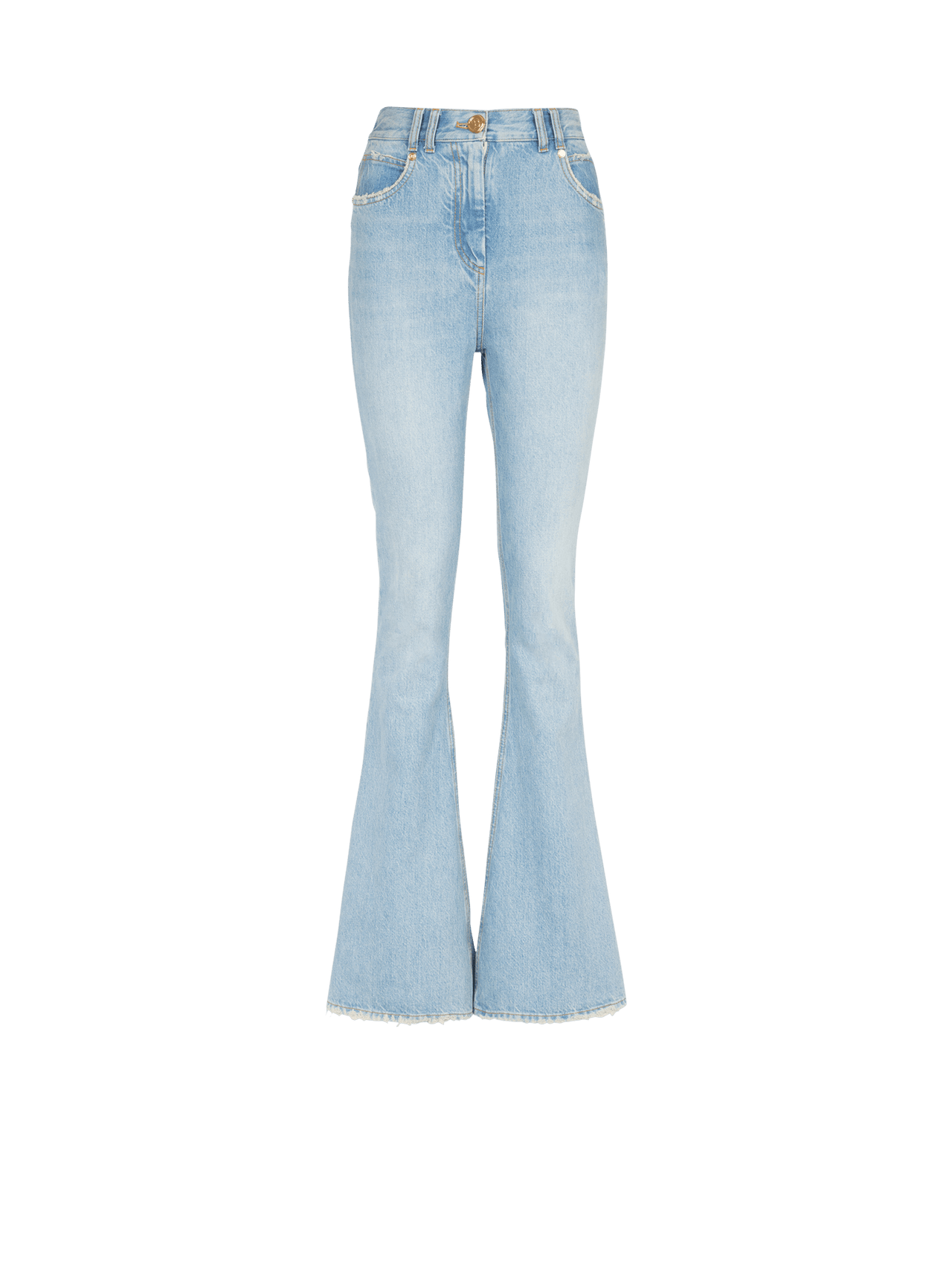 Balmain Women's High Waist Bootcut Jeans W/ Monogram