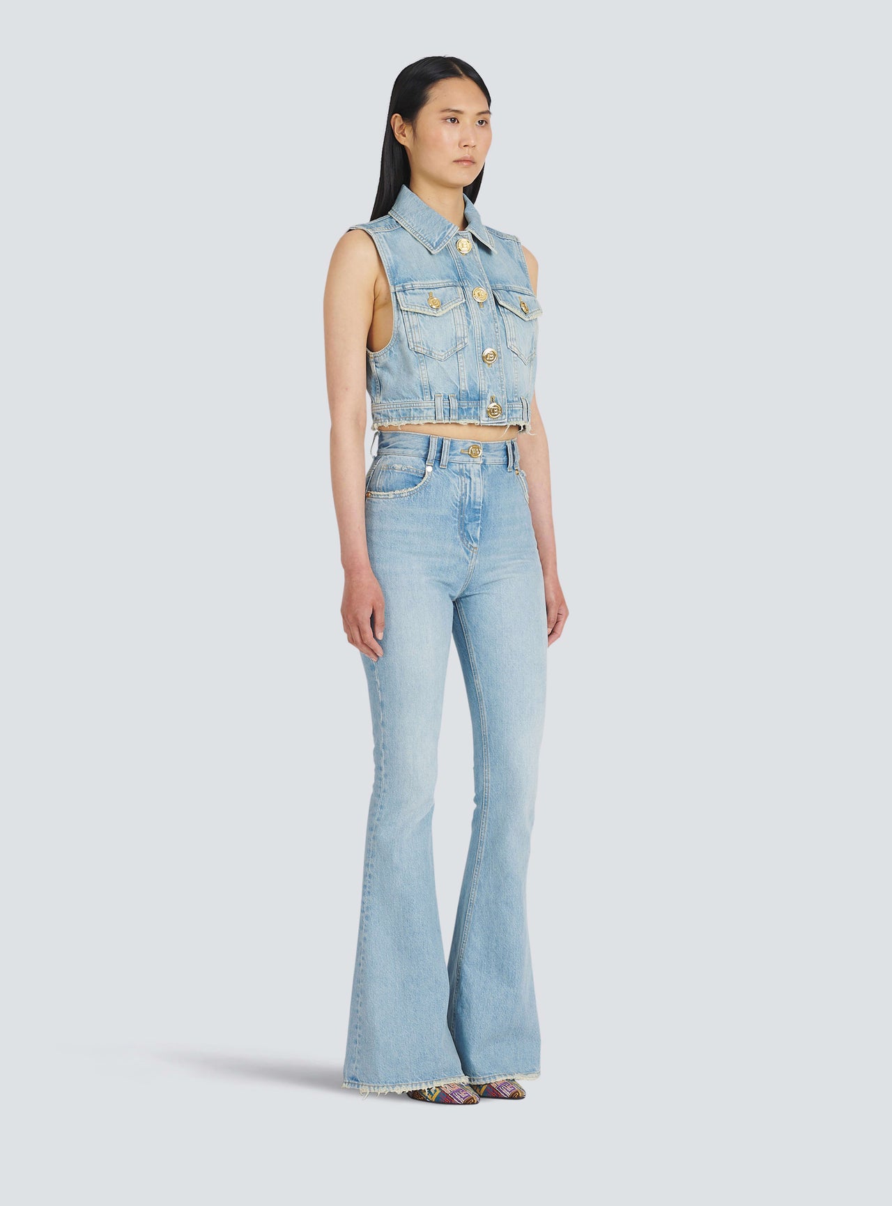 Balmain Women's High Waist Bootcut Jeans W/ Monogram