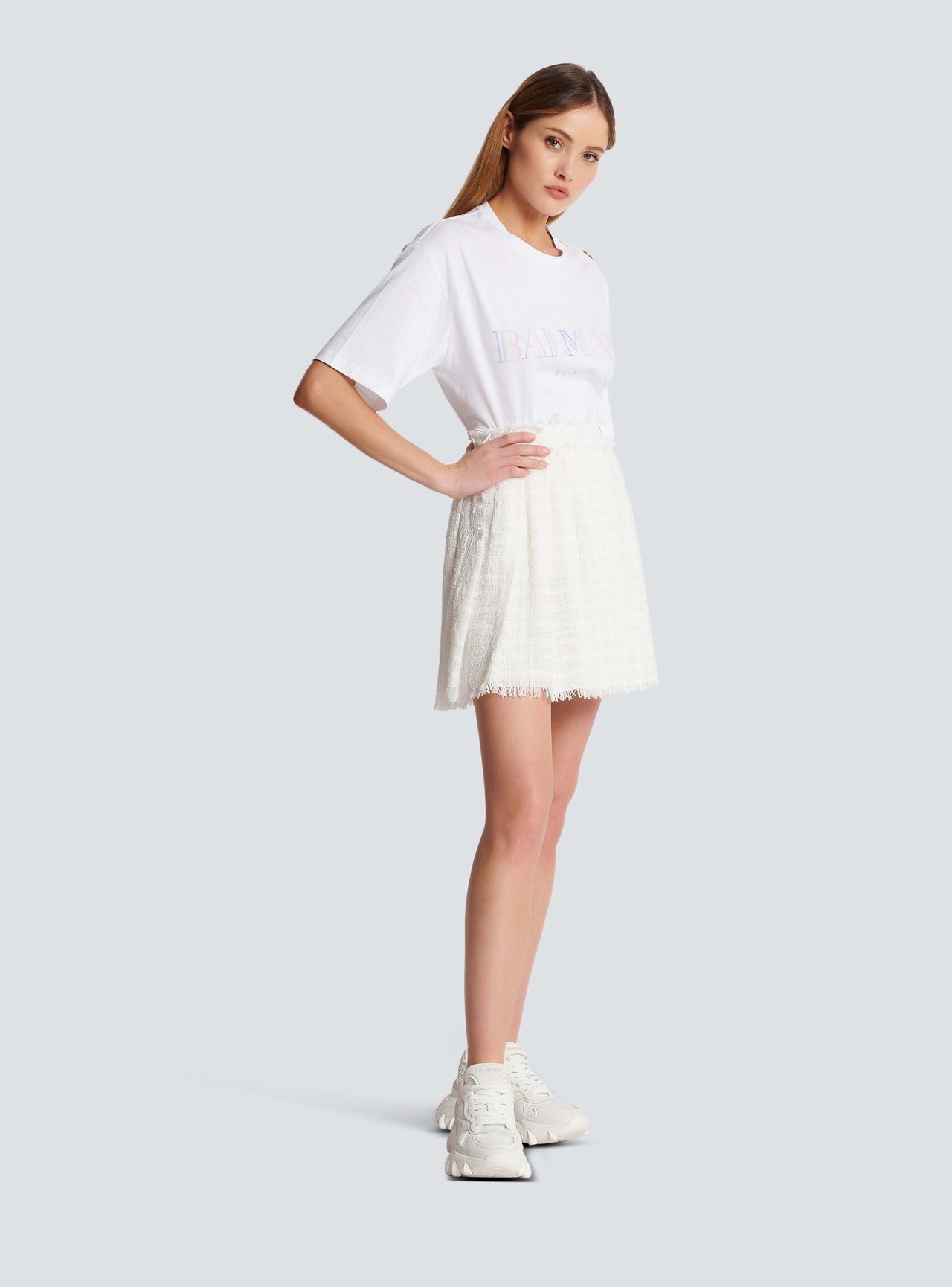 Balmain Women's Pleated Tweed Short Skirt