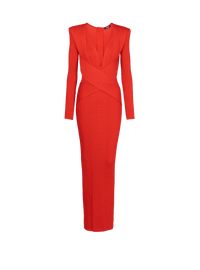 Balmain Women's Ls V Neck Waisted Knit Long Dress
