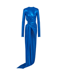 Balmain Women's Ls Draped Laminated Jersey Long Dress