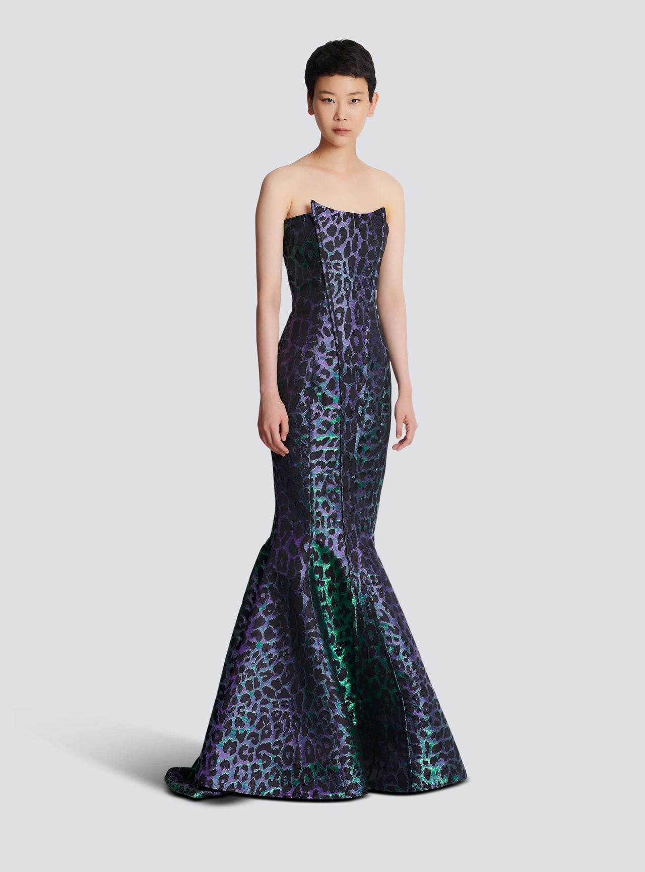 Balmain Women's Iridescent Leopard Bustier Long Dress
