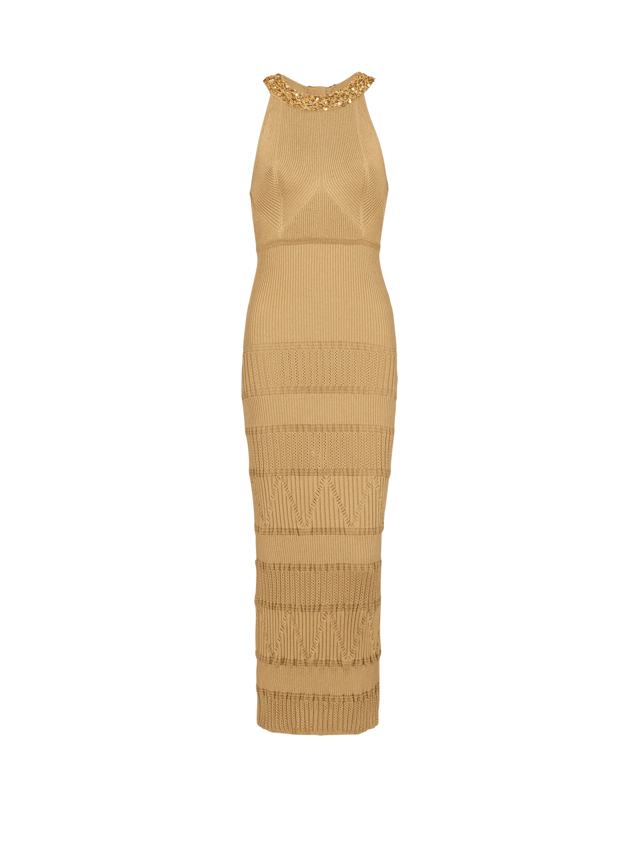 Balmain Women's Embroidered Collar Knit Midi Dress