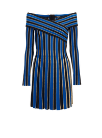 Balmain Women's Ls Off Shoulder Lurex Knit Pleated Dress