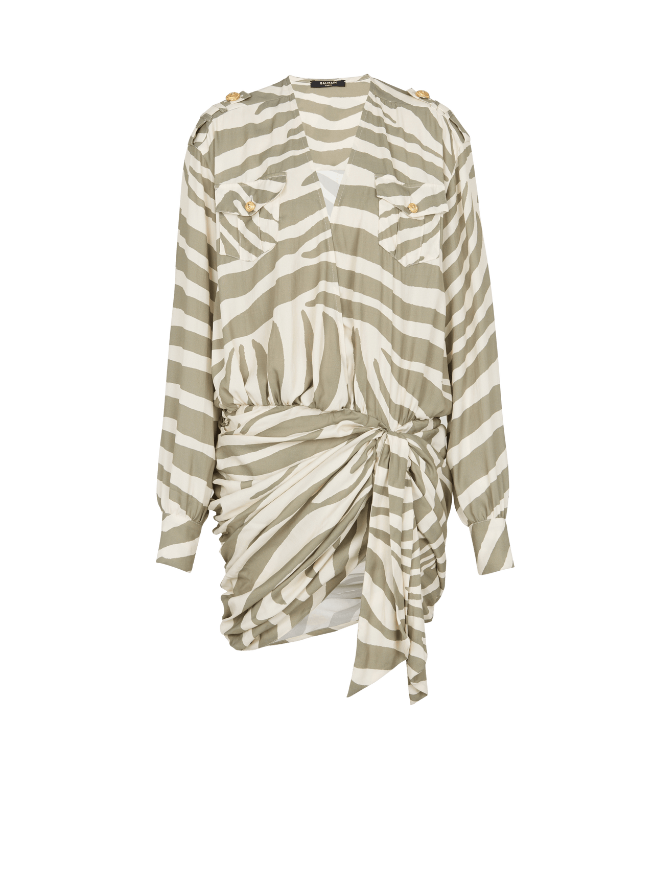 Balmain Women's Ls Zebra Printed Draped Short Dress