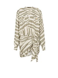 Balmain Women's Ls Zebra Printed Draped Short Dress