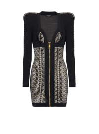 Balmain Women's Ls Monogram Knit Mix Zipped Short Dress