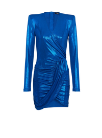 Balmain Women's Ls Draped Laminated Jersey Short Dress