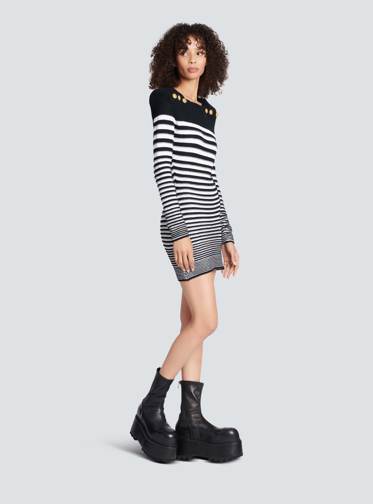 Balmain Women's Ls 6 Btn Striped Knit Short Dress