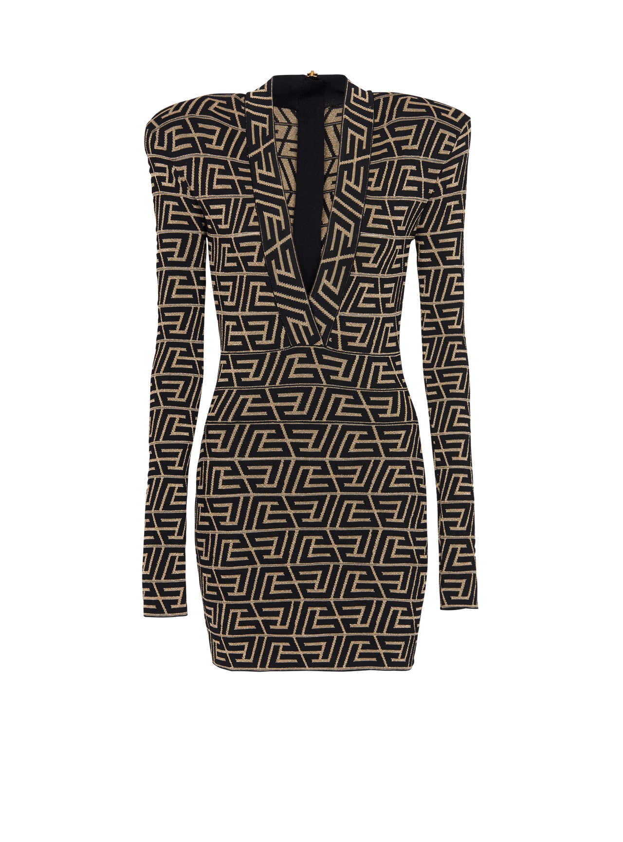 Balmain Women's Ls V Neck Pyramide Pb Knit Short Dress