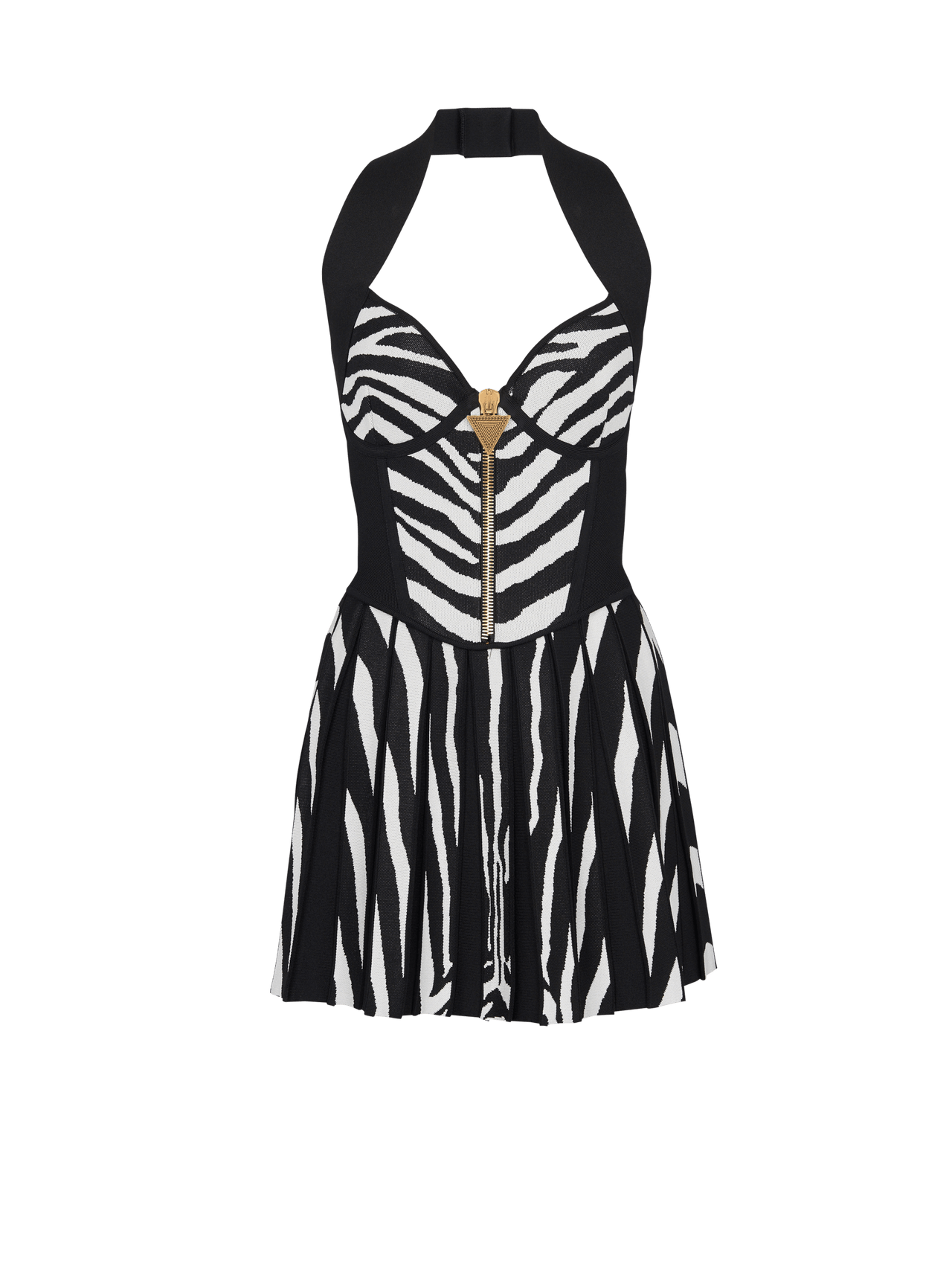 Balmain Women's Zebra Jacquard Knit Pleated Short Dress