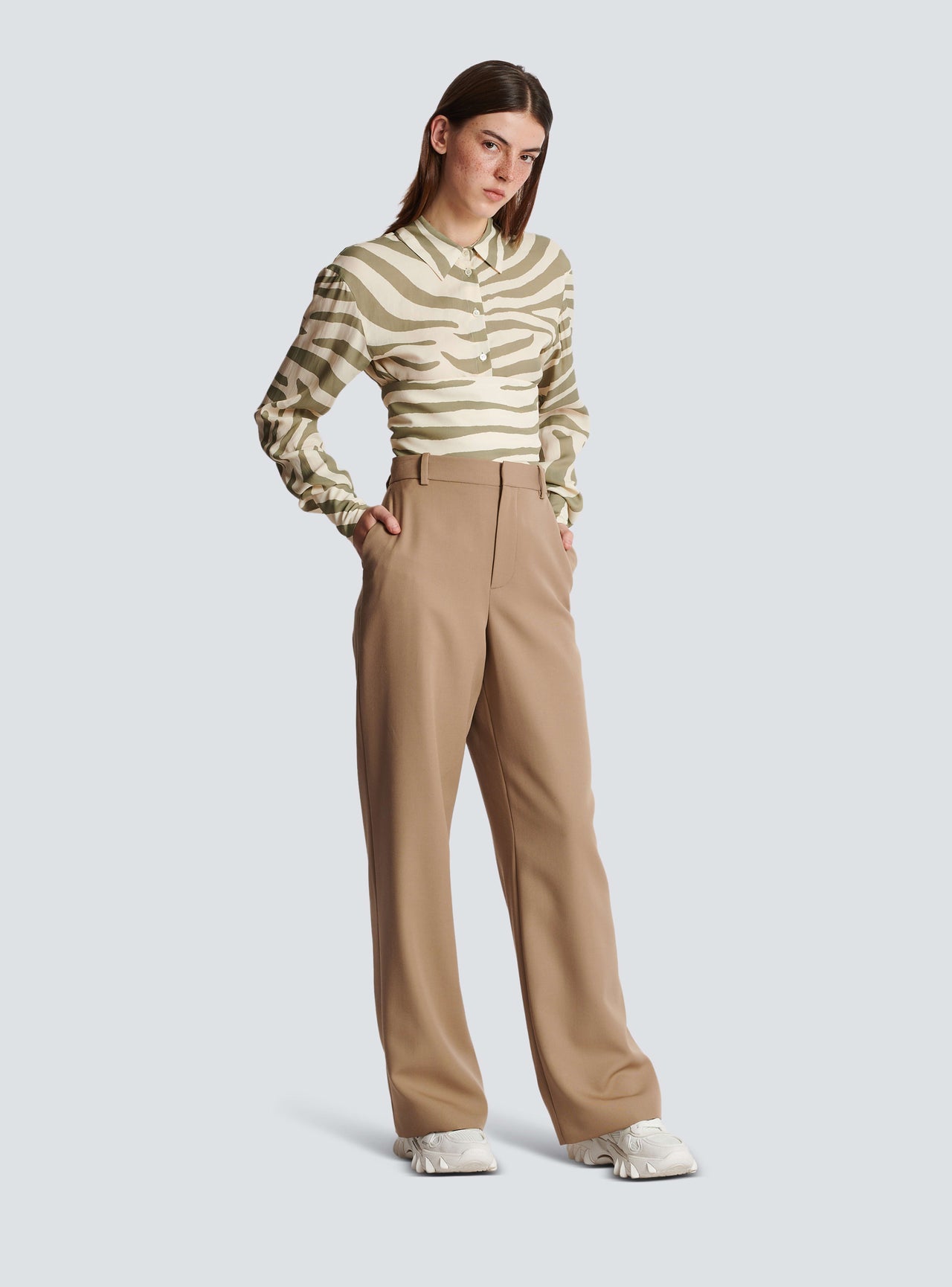 Balmain Women's Grain De Poudre Wide Leg Pants