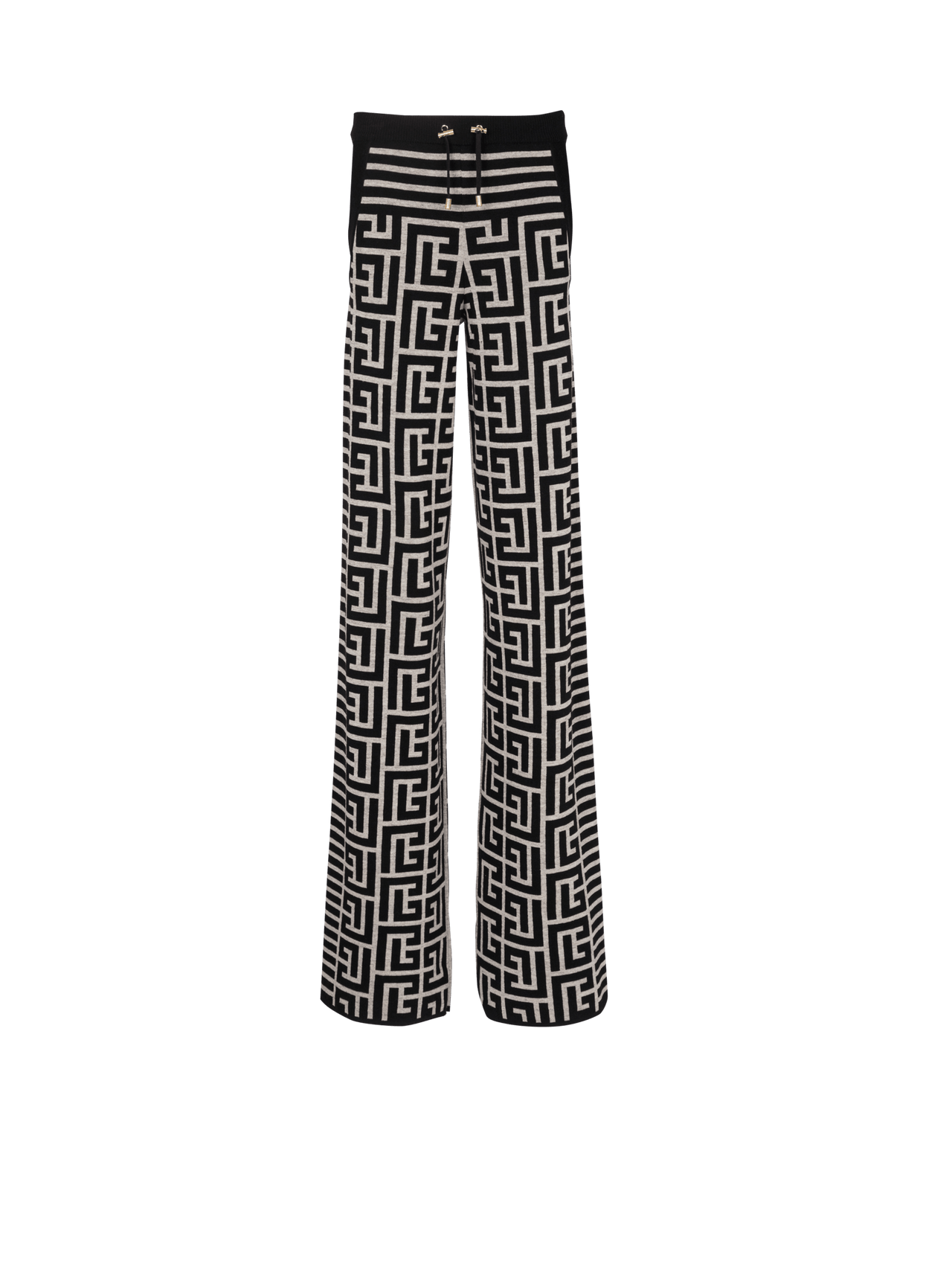 Balmain Women's Striped Monogram Wool Linen Knit Pants
