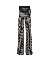 Balmain Women's Striped Monogram Wool Linen Knit Pants