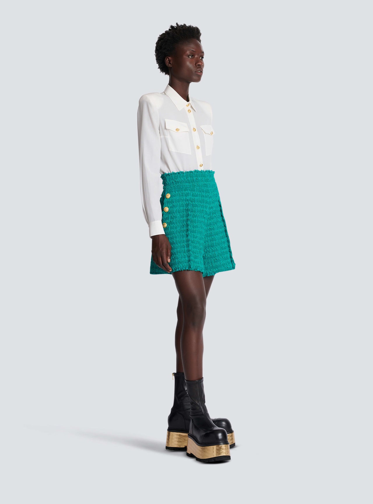Balmain Women's Hw 6 Btn Tweed Shorts