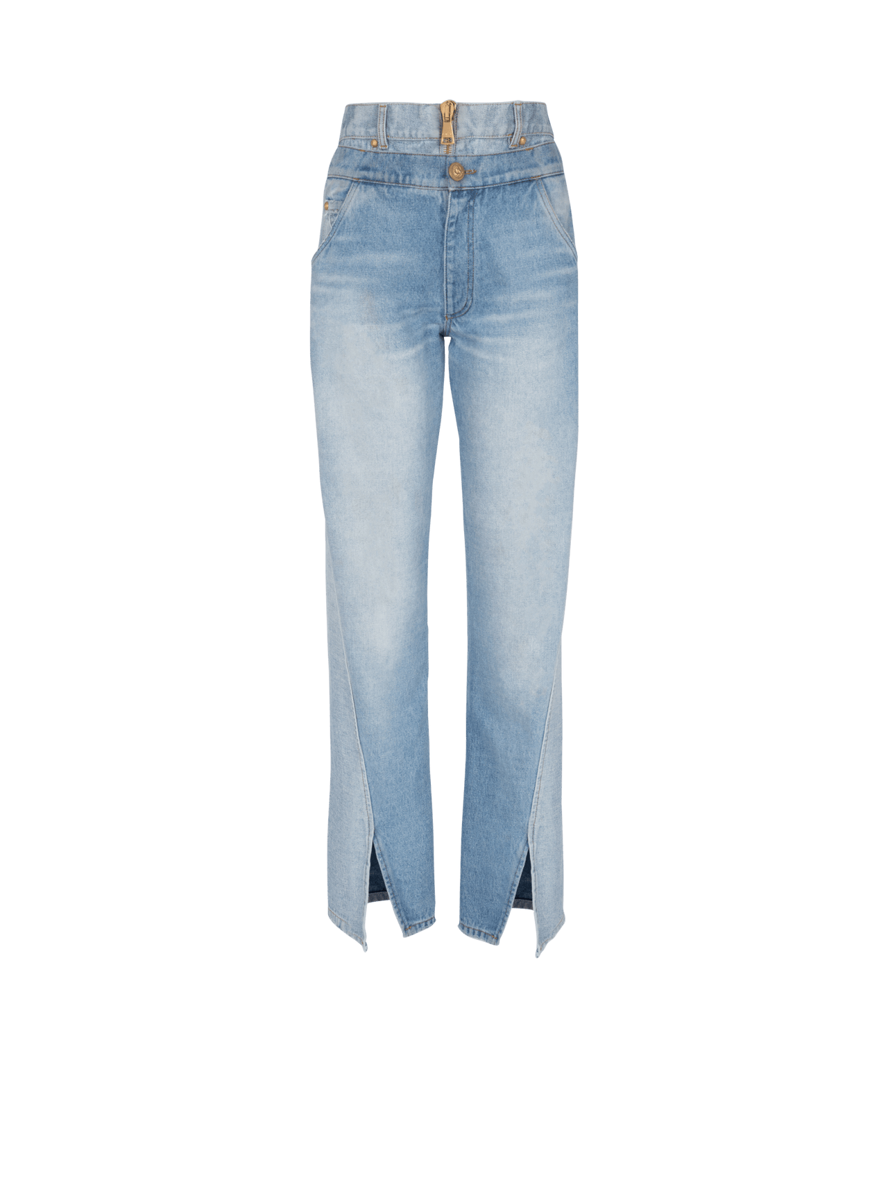 Balmain Women's Vintage Blue Two In One Wide Leg Jeans