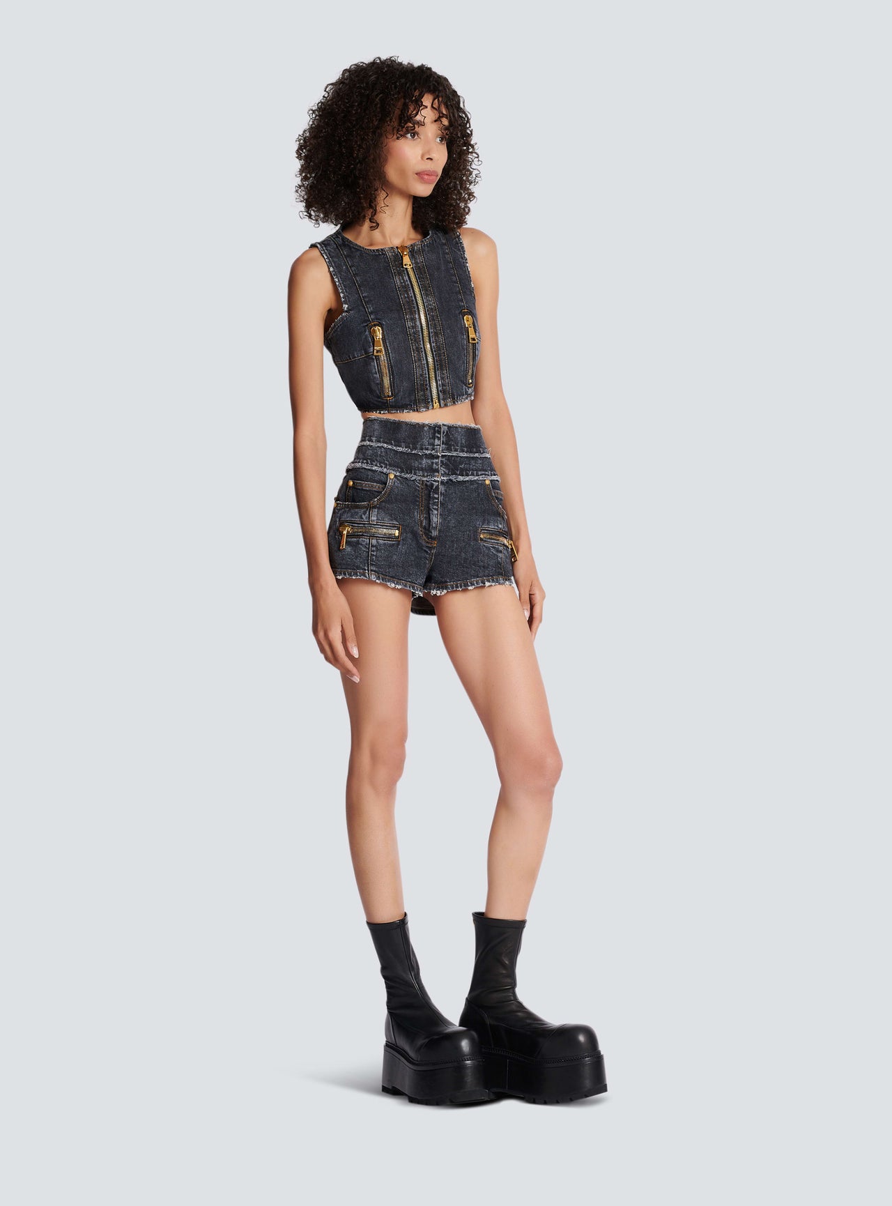 Balmain Women's Hw Zipped Used Denim Shorts
