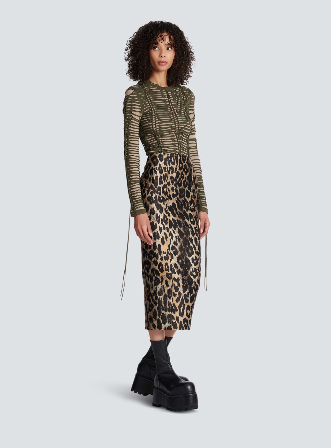 Balmain Women's Hw Leopard Jacquard Pencil Skirt