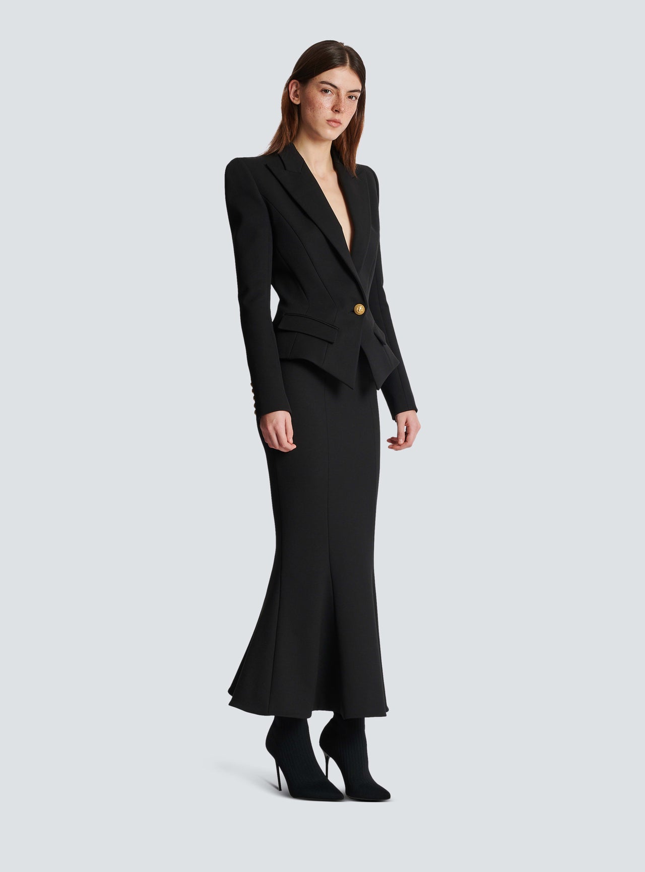 Balmain Women's Hw 6 Btn Stretch Gdp Midi Skirt