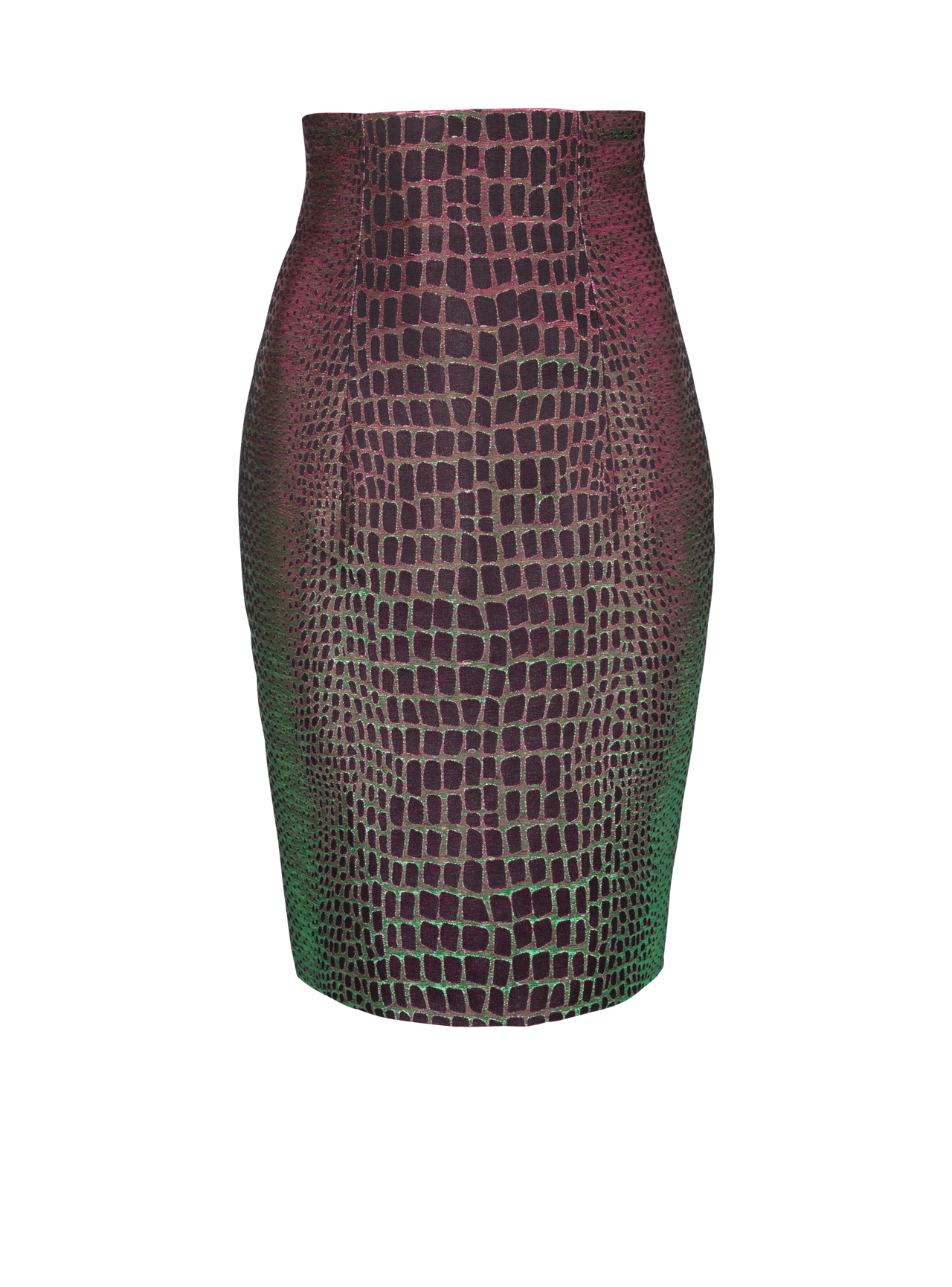 Balmain Women's Hw Iridescent Croco Jacquard Knee Skirt