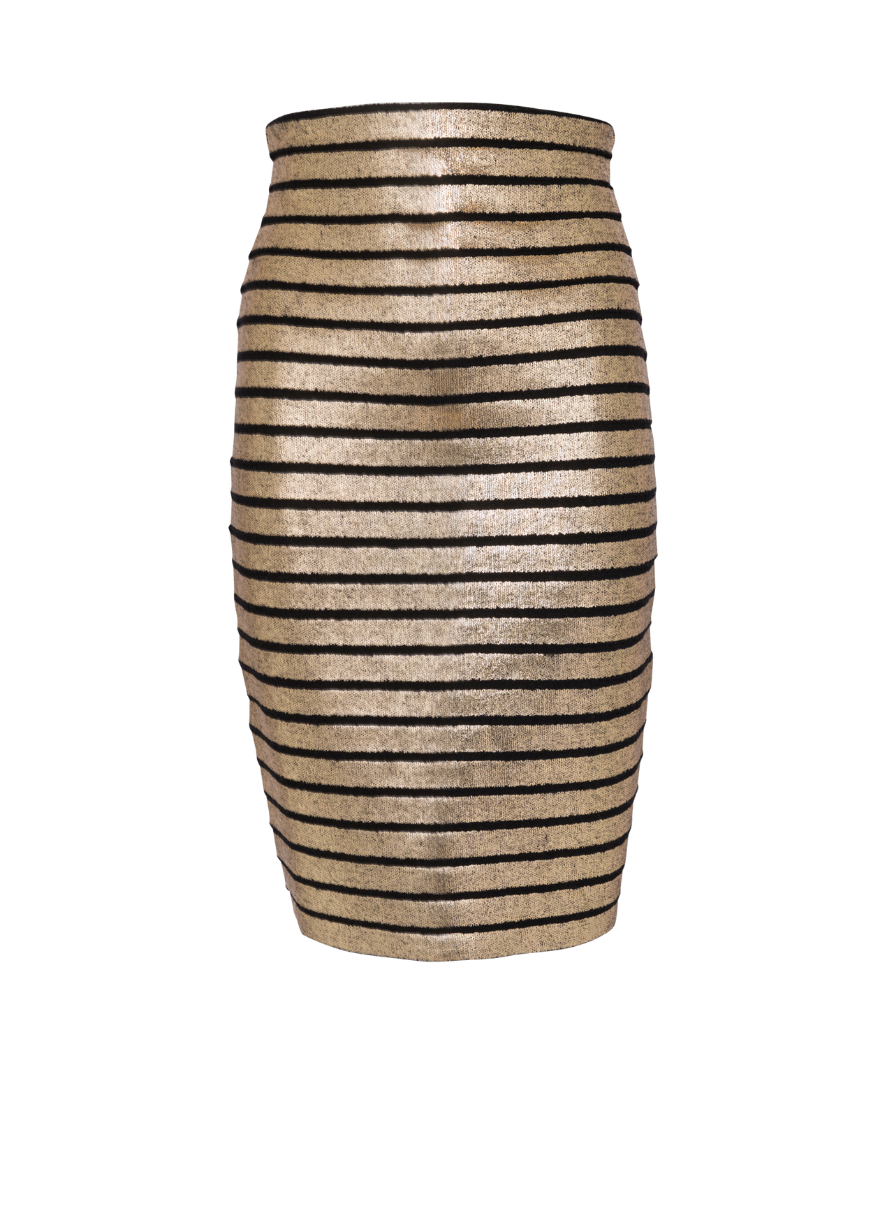 Balmain Women's Hw Golden Striped Knit Knee Skirt