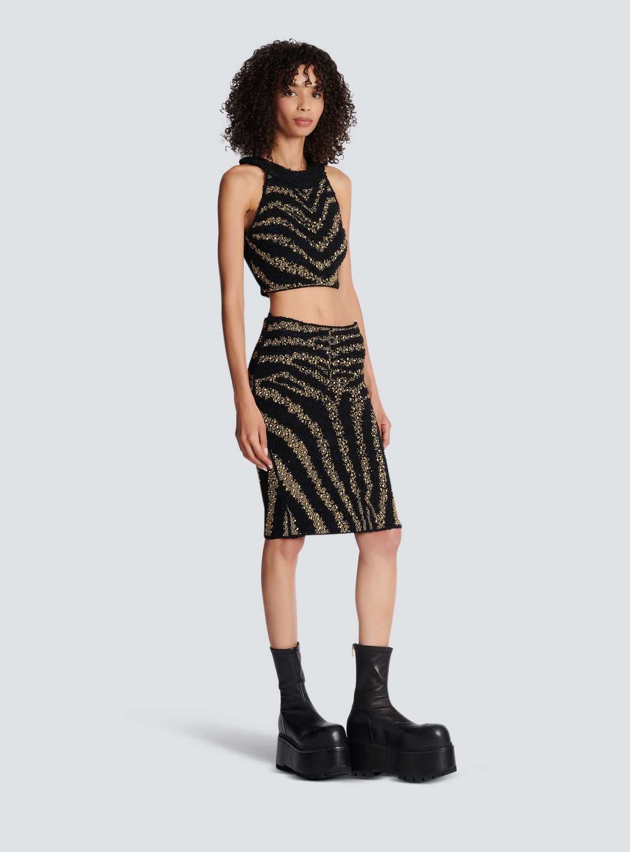 Balmain Women's Hw Zebra Tweed Knee Skirt